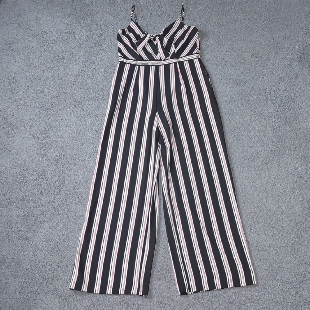 Striped Black, Pink, and White Bowtie Jumpsuit
